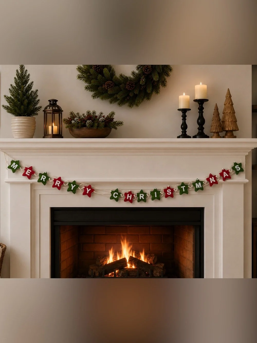Festive Red & Green 'Merry Christmas' Felt Holiday Garland